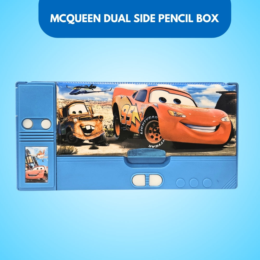 Disney Car Mcqueen Dual Side Pencil Box with Multi Organizer - 1PC