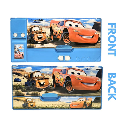 Disney Car Mcqueen Dual Side Pencil Box with Multi Organizer - 1PC