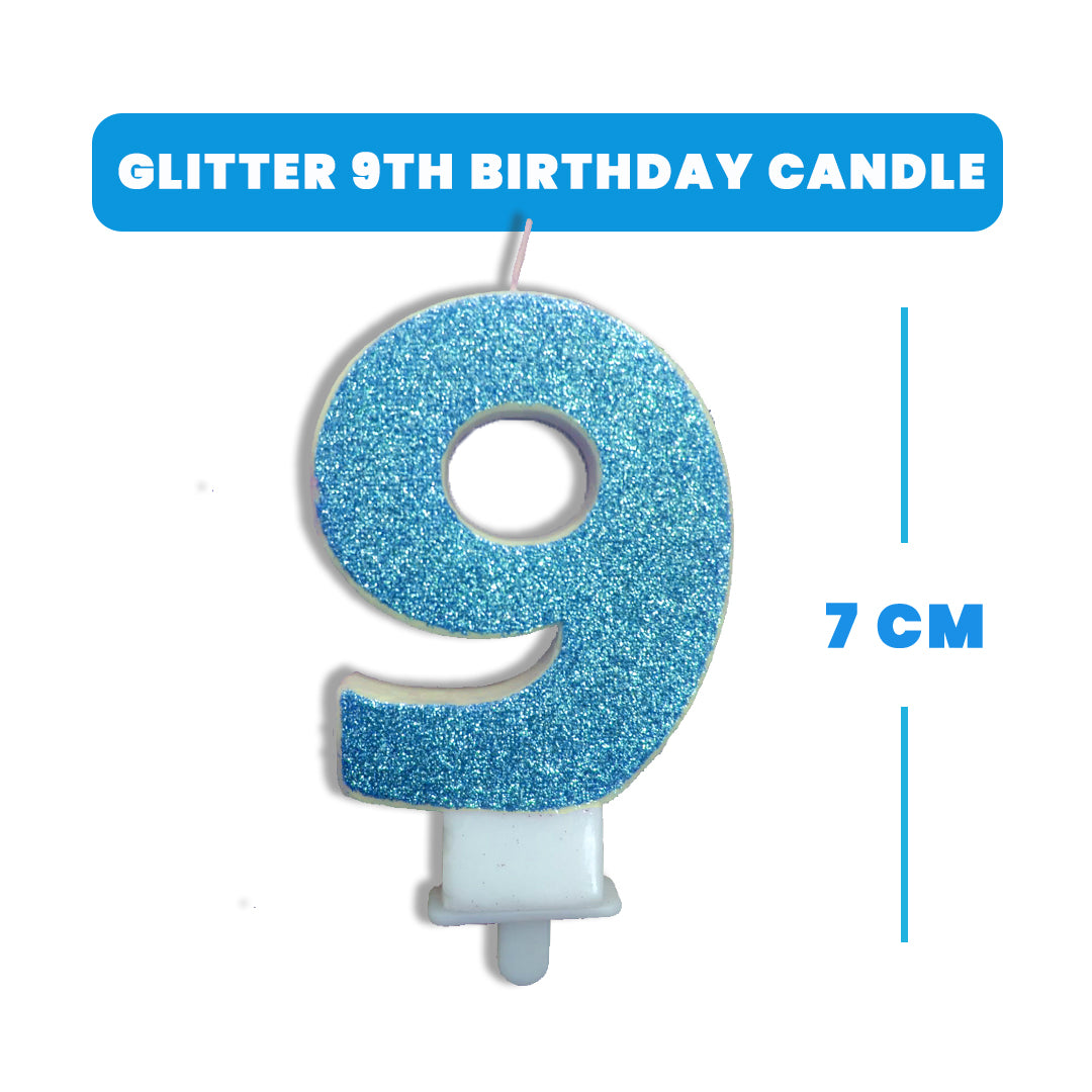 Number 9 Blue Glitter Birthday Candle - 1PC