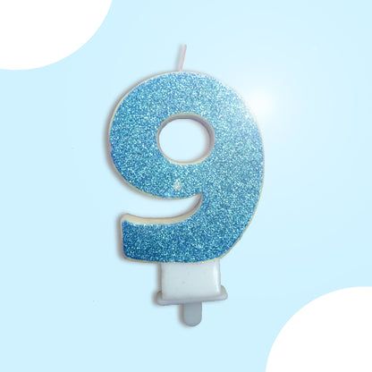 Number 9 Blue Glitter Birthday Candle - 1PC