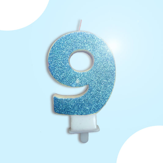 Number 9 Blue Glitter Birthday Candle - 1PC