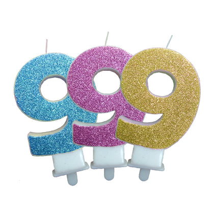 Number 9 Blue Glitter Birthday Candle - 1PC