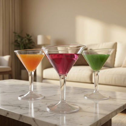 Clear Plastic Martini Glasses 100 ml - Party Cocktail Glasses - 6 Pc
