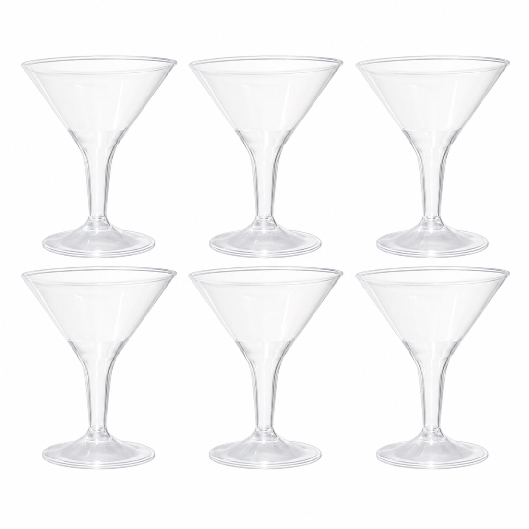 Clear Plastic Martini Glasses 100 ml - Party Cocktail Glasses - 6 Pc