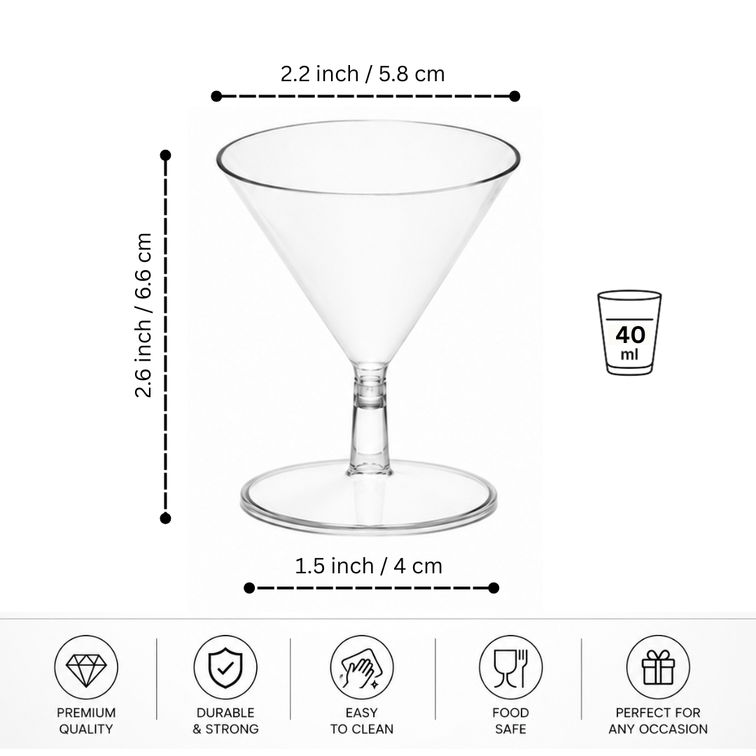 Transparent Martini Shot Glasses/Dessert Serving Cups - 40ML - 6PC