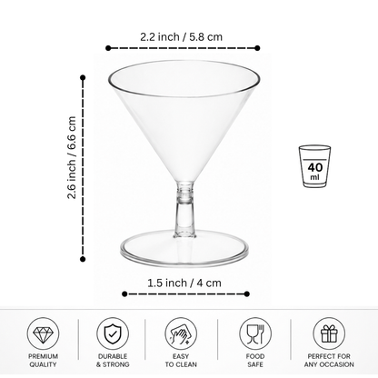 Transparent Martini Shot Glasses/Dessert Serving Cups - 40ML - 6PC