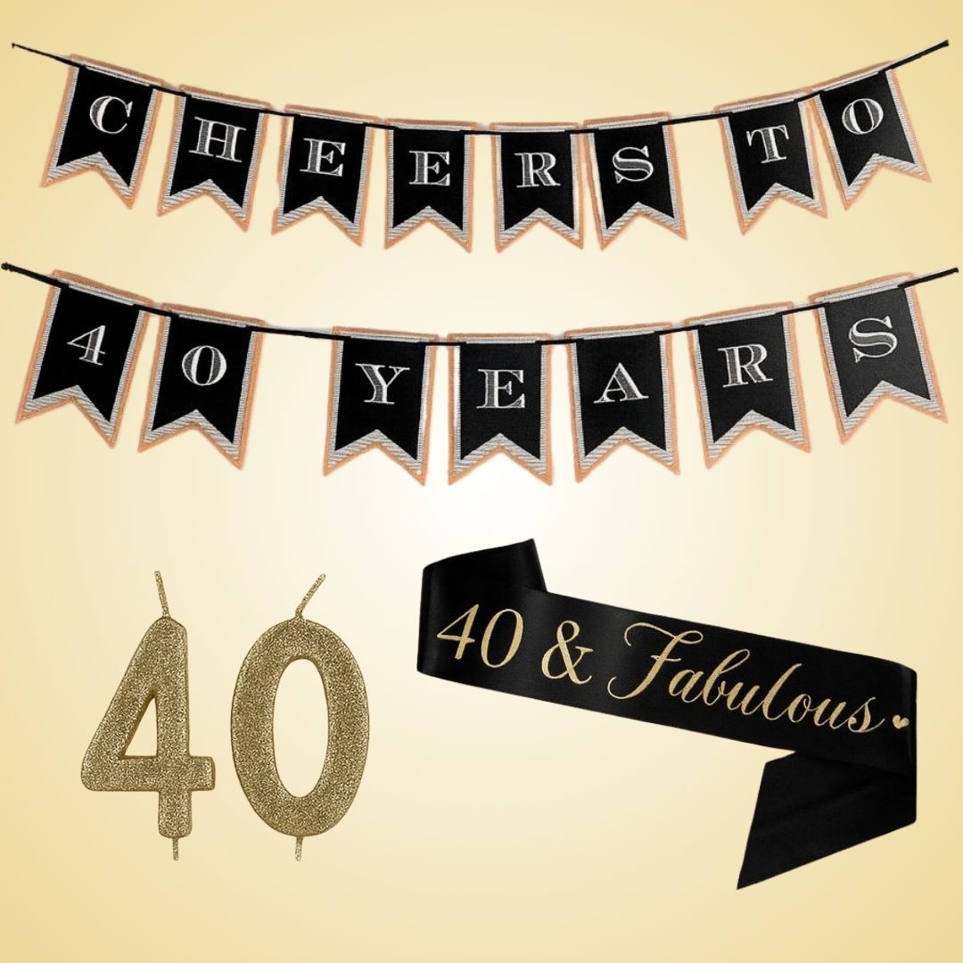 40th Birthday Banner, Sash and Candle - Set of 3