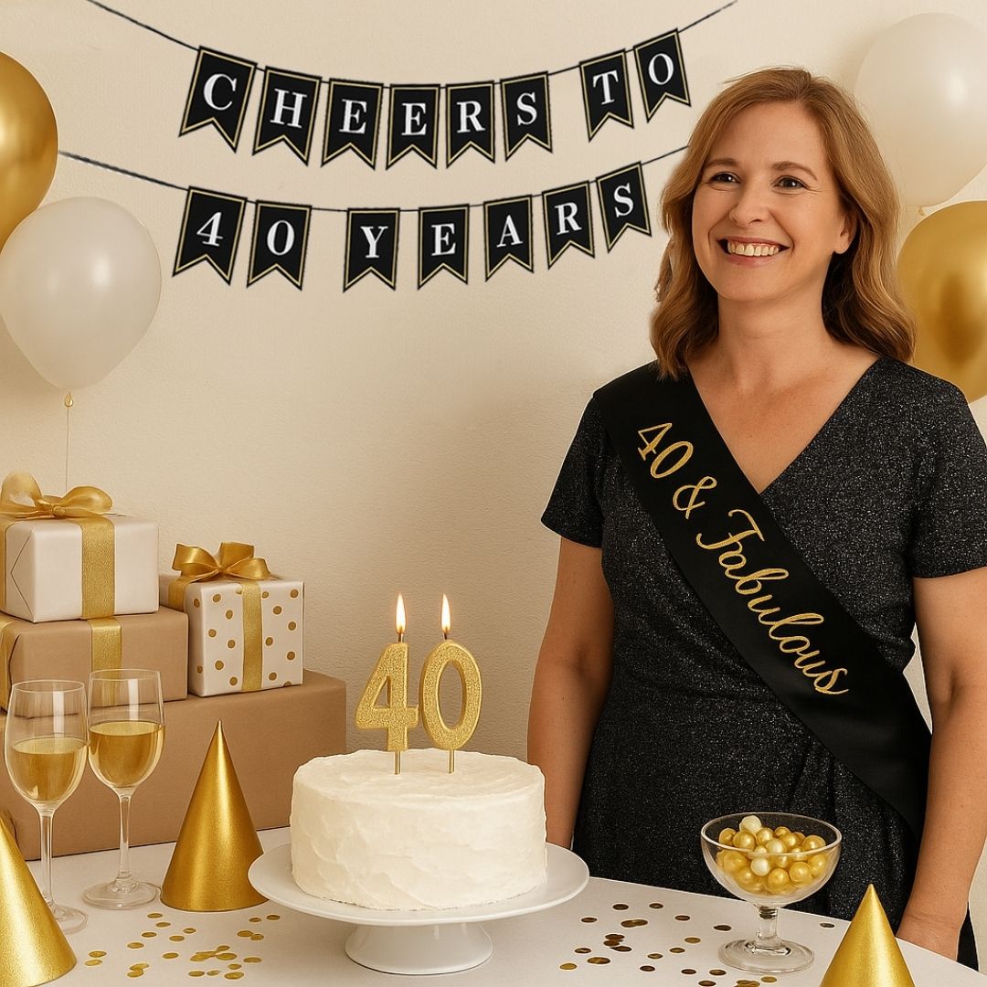 40th Birthday Banner, Sash and Candle - Set of 3