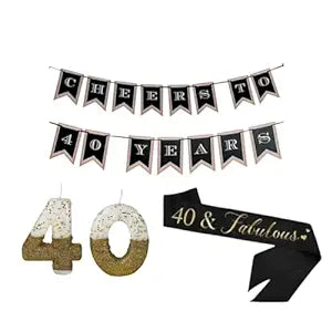 40th Birthday Banner, Sash and Candle