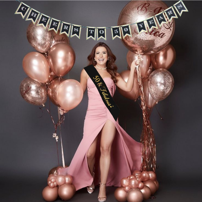 Happy 50th Birthday Decor Black & Golden Hanging Banner, Sash & Candle  - 3PC