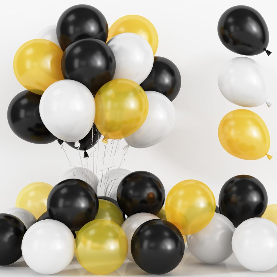 Black White & Gold Latex Balloons – Pack of 50