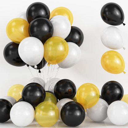 Black White & Gold Latex Balloons – Pack of 50