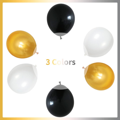 Black White & Gold Latex Balloons – Pack of 50