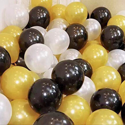 Black White & Gold Latex Balloons – Pack of 50