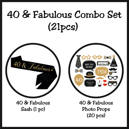 40 & Fabulous Black Satin Sash w/ Decor Set - 21PC
