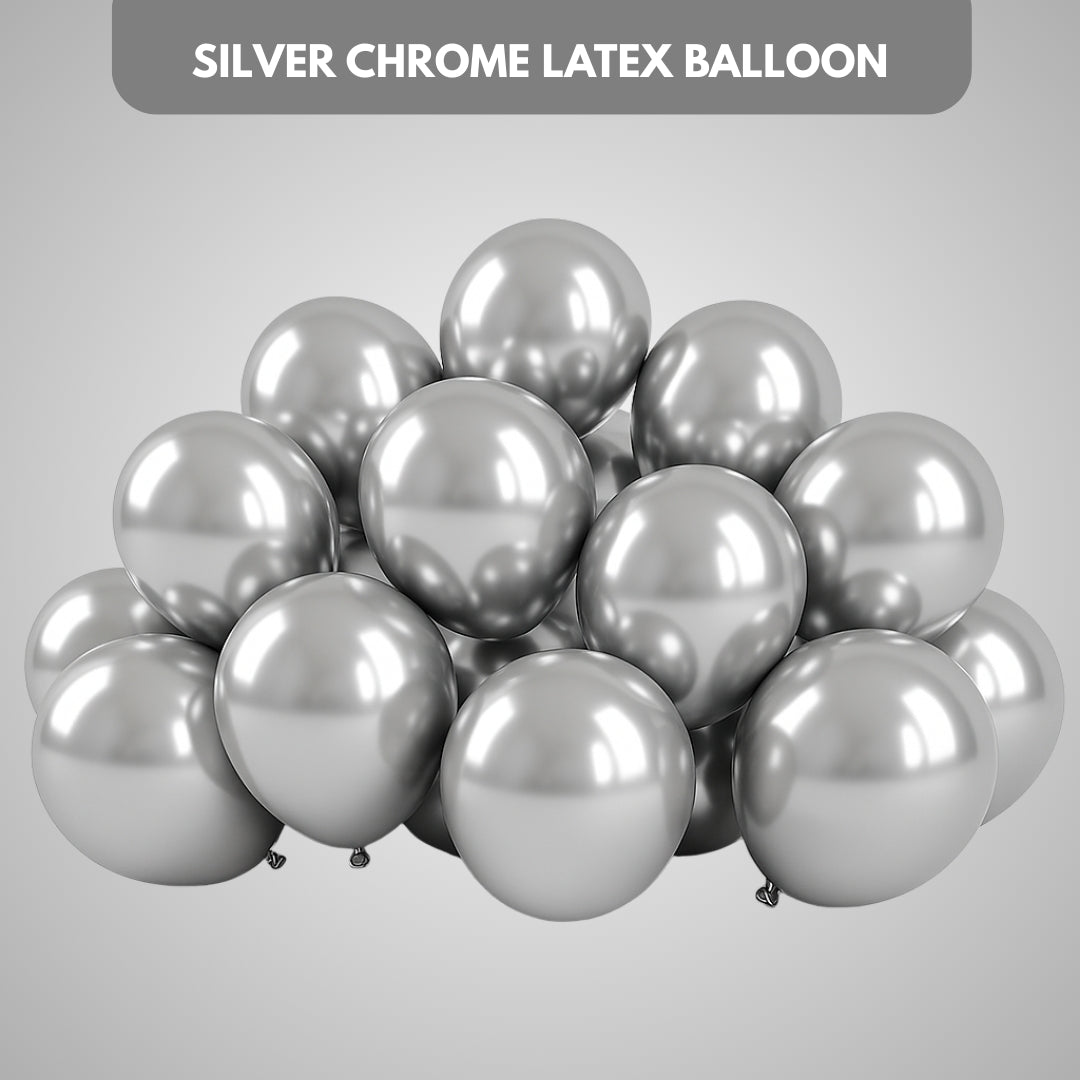 Silver Chrome Latex / Rubber Balloons - 10 inches - Bulk Pack - 50PC