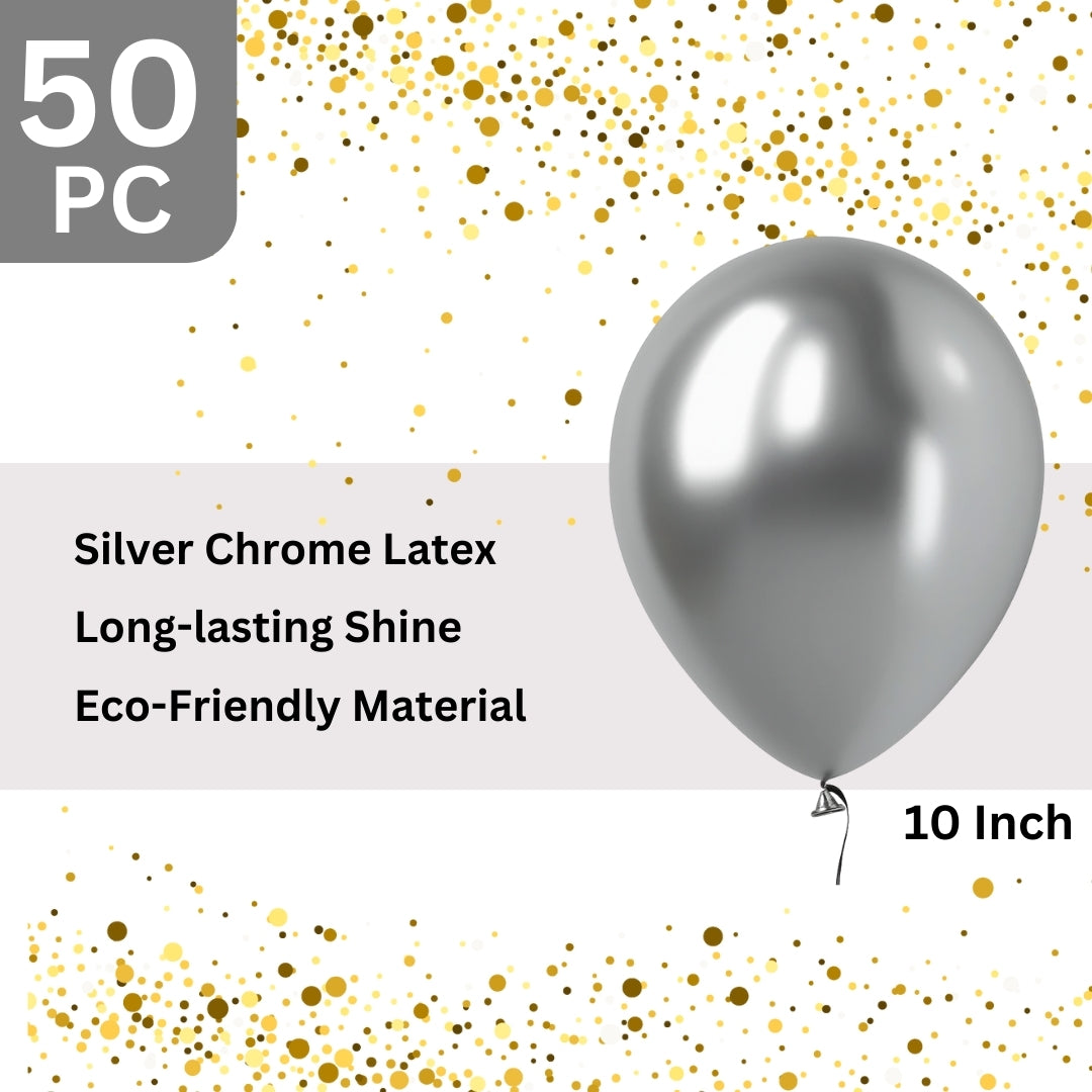 Silver Chrome Latex / Rubber Balloons - 10 inches - Bulk Pack - 50PC
