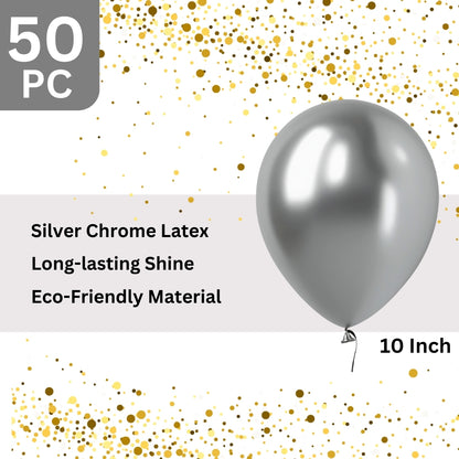 Silver Chrome Latex / Rubber Balloons - 10 inches - Bulk Pack - 50PC