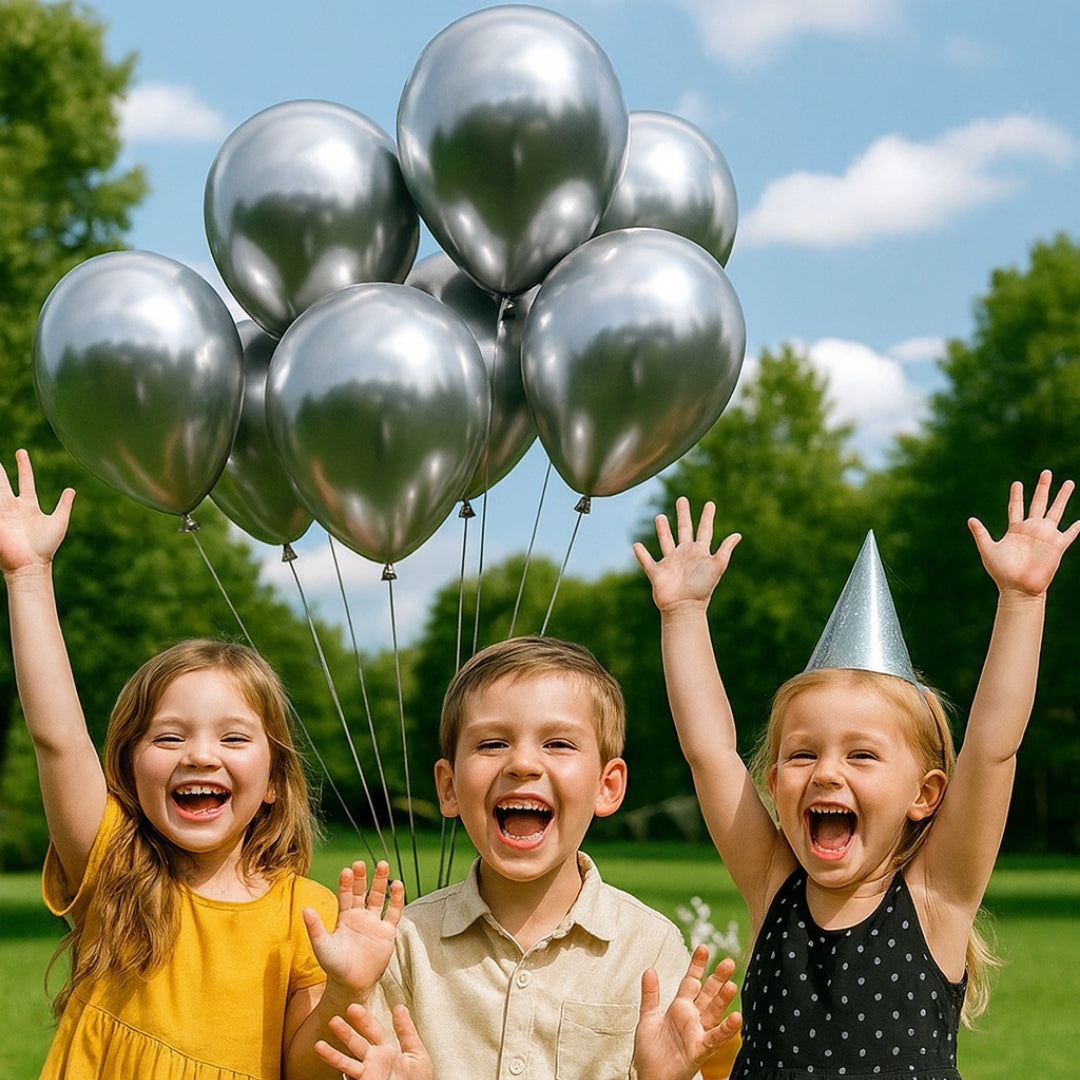 Silver Chrome Latex / Rubber Balloons - 10 inches - Bulk Pack - 50PC