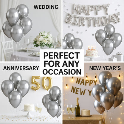 Silver Chrome Latex / Rubber Balloons - 10 inches - Bulk Pack - 50PC