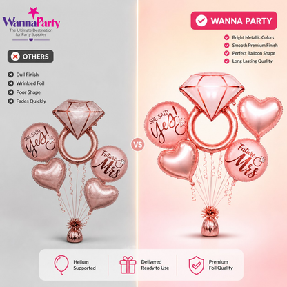 Bachelorette Balloon Bouquet Set with Ring Shape & Mr & Mrs Balloons | Bridal Shower Decoration | Helium Filled & Delivered Inflated