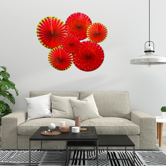 Pastel Red Paper Fans Set - 6PC