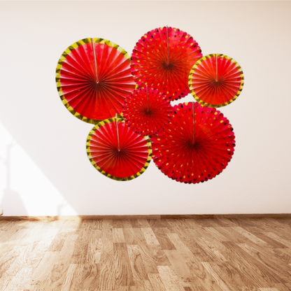 Pastel Red Paper Fans Set - 6PC