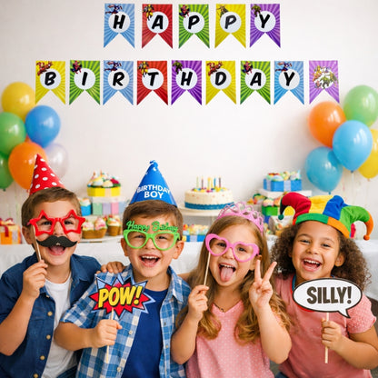 Multicolor SuperHero Happy Birthday Flag Banner - 9FT - 1PC