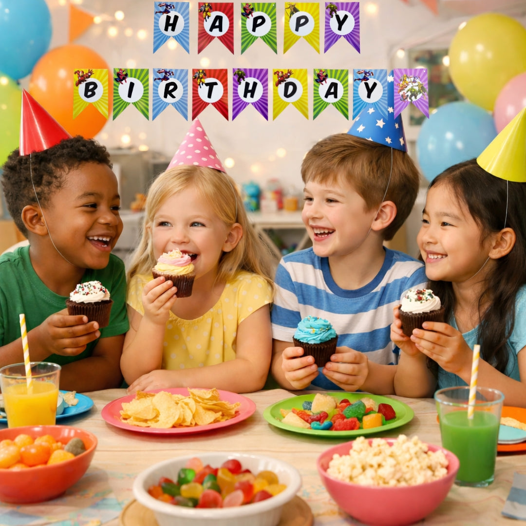 Multicolor SuperHero Happy Birthday Flag Banner - 9FT - 1PC