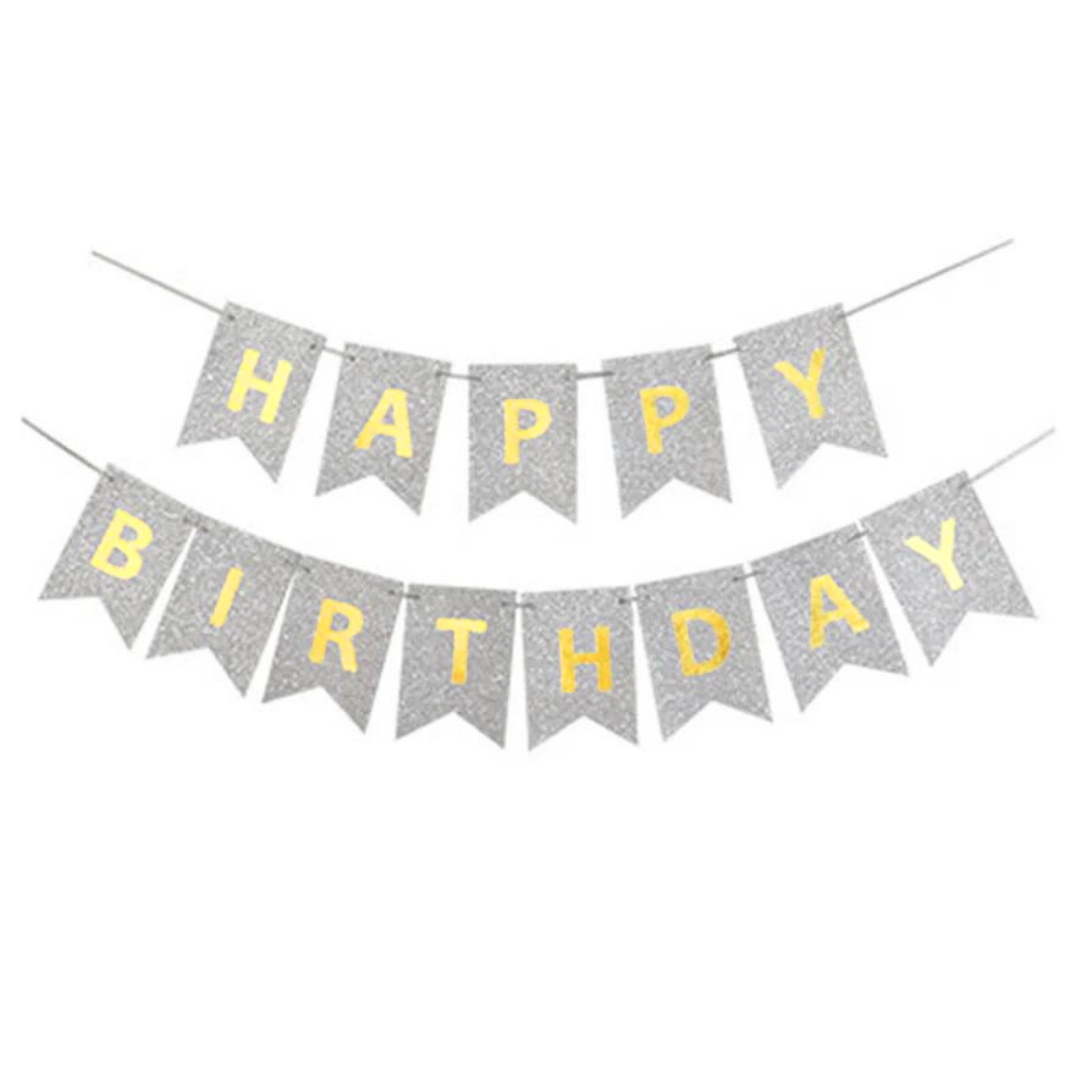 Happy Birthday Banner Silver &amp; Gold - Over 9FT