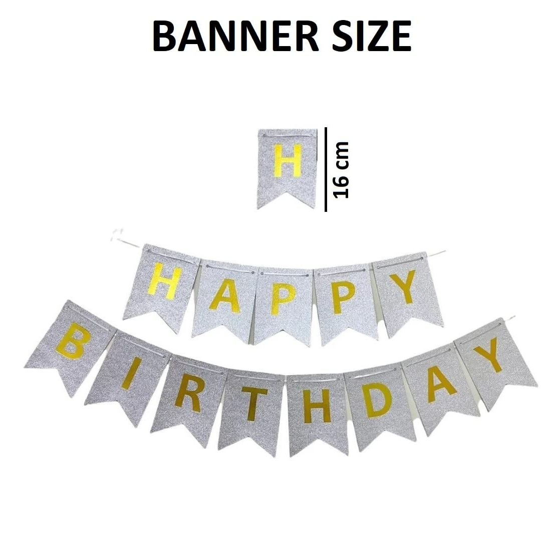 Happy Birthday Banner Silver &amp; Gold - Over 9FT