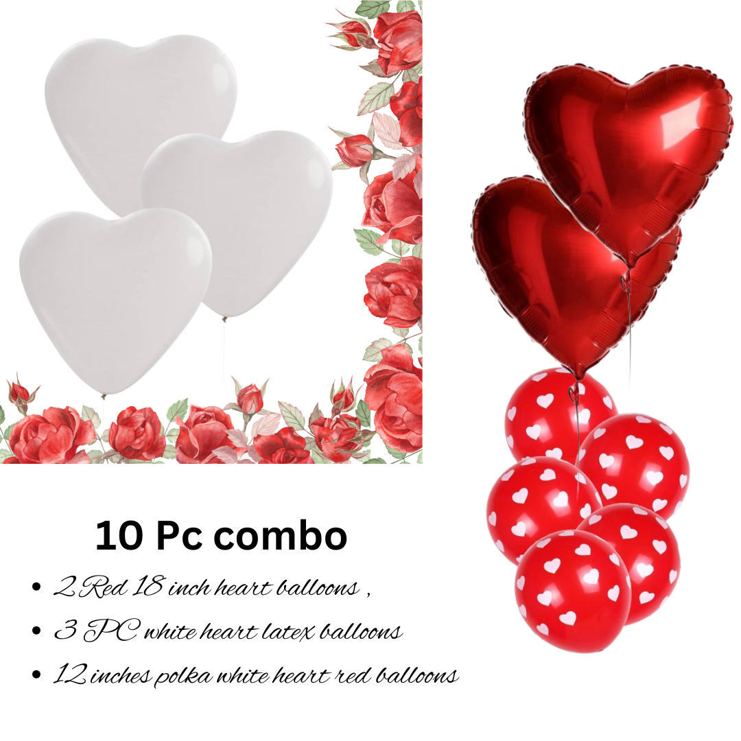 Foil Heart With Latex Balloon Combo  - 10PC