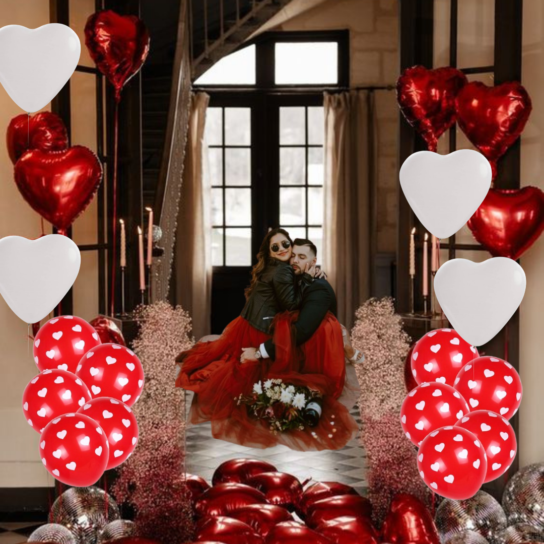 Foil Heart With Latex Balloon Combo  - 10PC