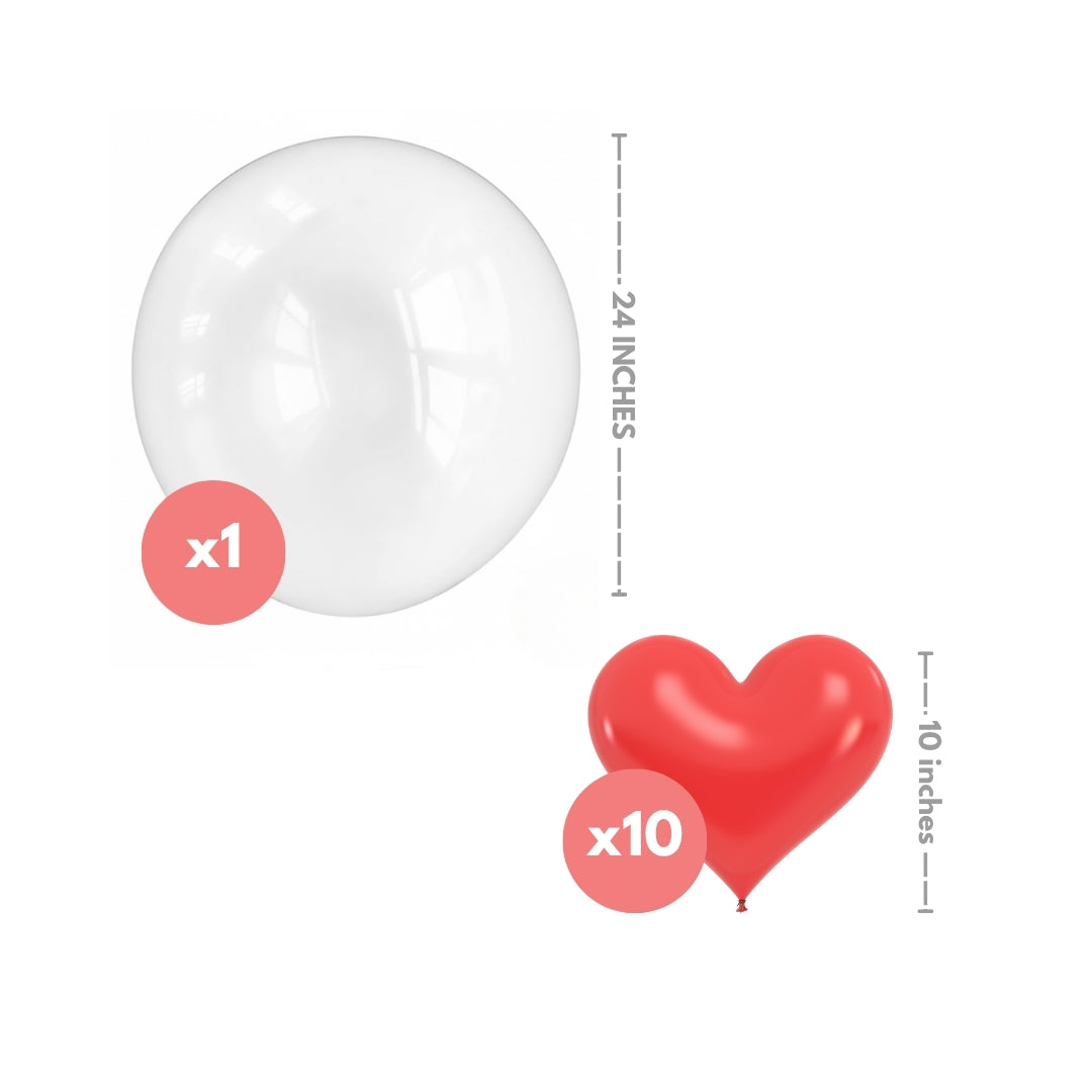 Transparent BOBO Balloon with Red Heart Latex Balloons Combo Set - 11PC