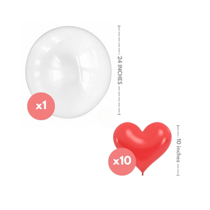 Transparent BOBO Balloon with Red Heart Latex Balloons Combo Set - 11PC