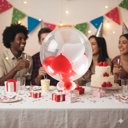 Transparent BOBO Balloon with Red Heart Latex Balloons Combo Set - 11PC