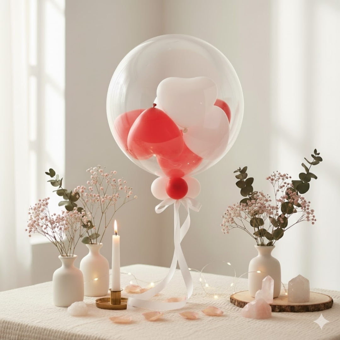 Transparent BOBO Balloon with Red Heart Latex Balloons Combo Set - 11PC