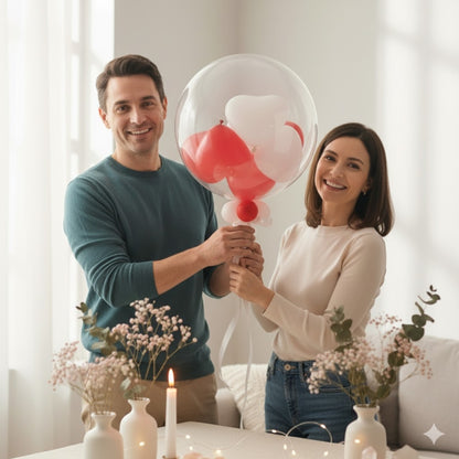 Transparent BOBO Balloon with Red Heart Latex Balloons Combo Set - 11PC