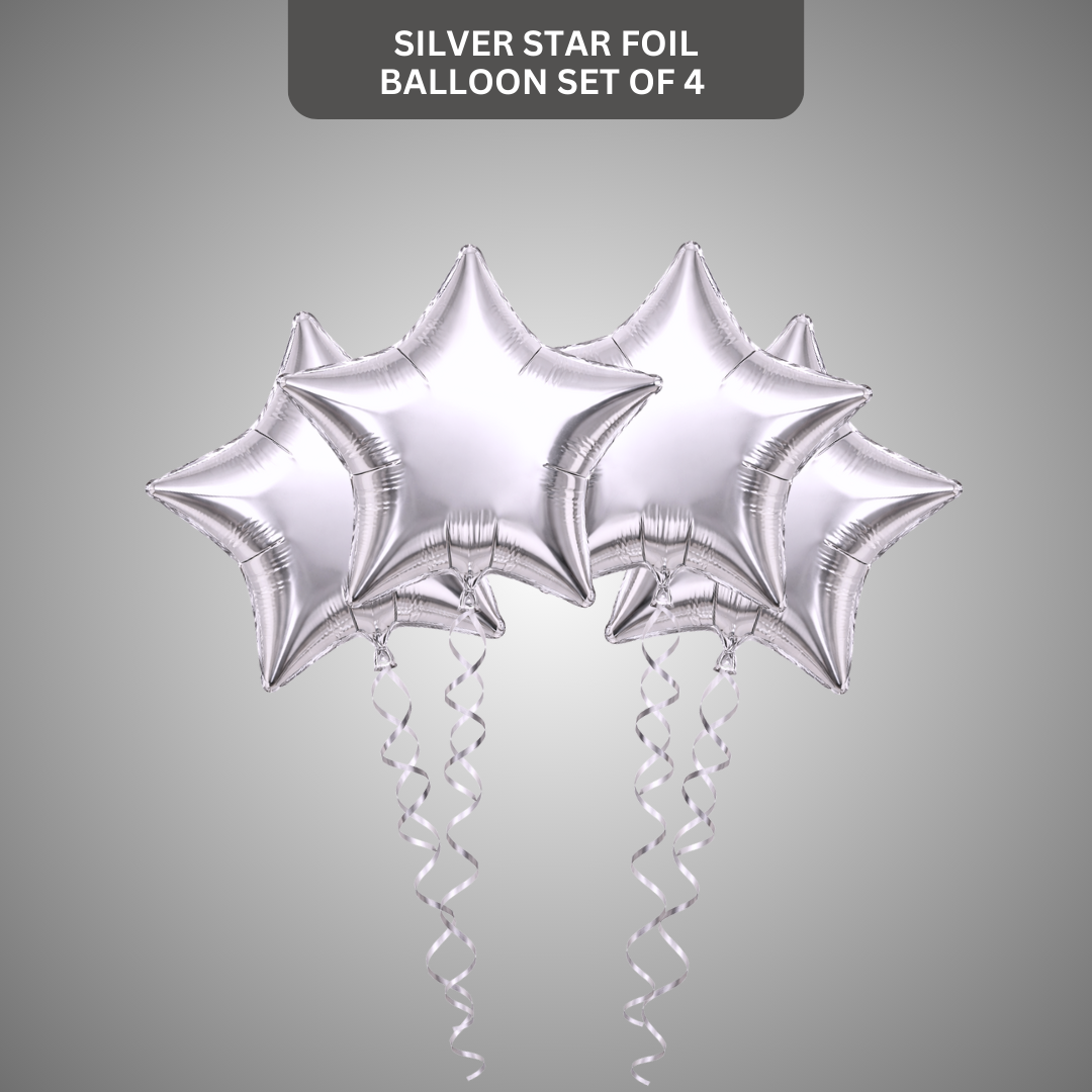 Silver Star Foil Balloons - Set of 4PC