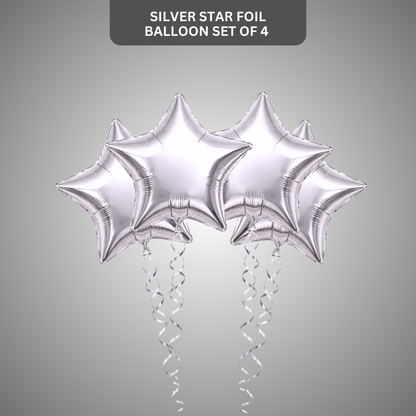 Silver Star Foil Balloons - Set of 4PC