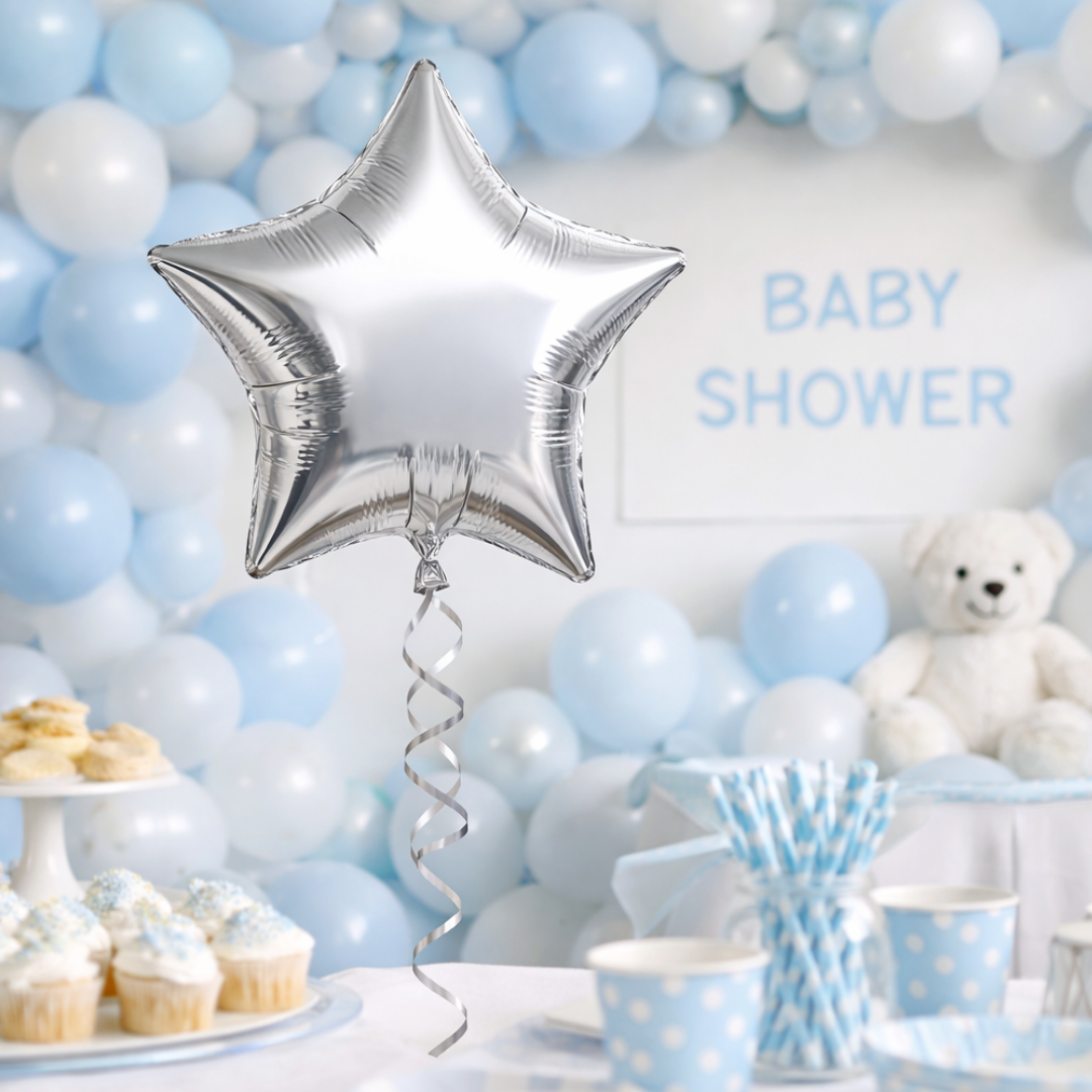 Silver Star Foil Balloons - Set of 4PC