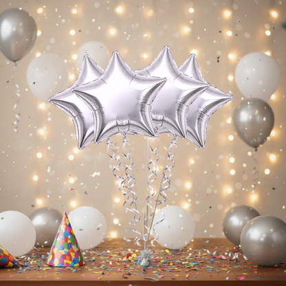 Silver Star Foil Balloons - Set of 4PC