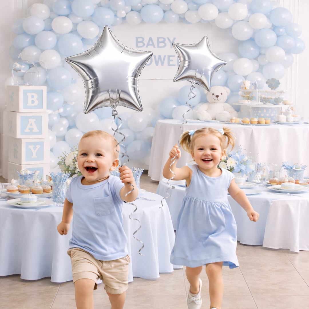 Silver Star Foil Balloons - Set of 4PC