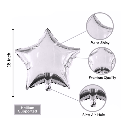 Silver Star Foil Balloons - Set of 4PC