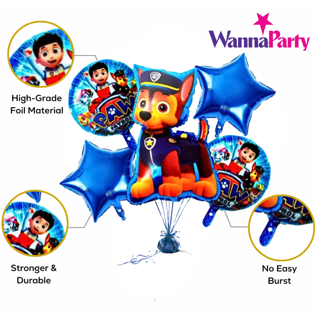 Paw Patrol Puppy Theme Birthday Balloon Bouquet Set (5 Pcs) Helium Filled & Delivered Inflated