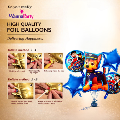 Paw Patrol Puppy Theme Birthday Balloon Bouquet Set (5 Pcs) Helium Filled & Delivered Inflated
