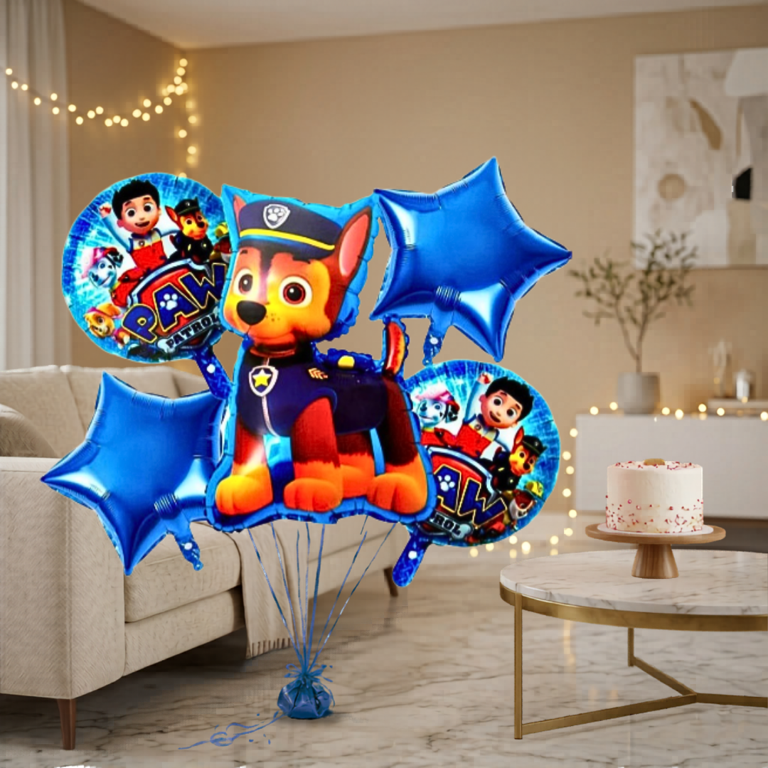 Paw Patrol Puppy Theme Birthday Balloon Bouquet Set (5 Pcs) Helium Filled & Delivered Inflated