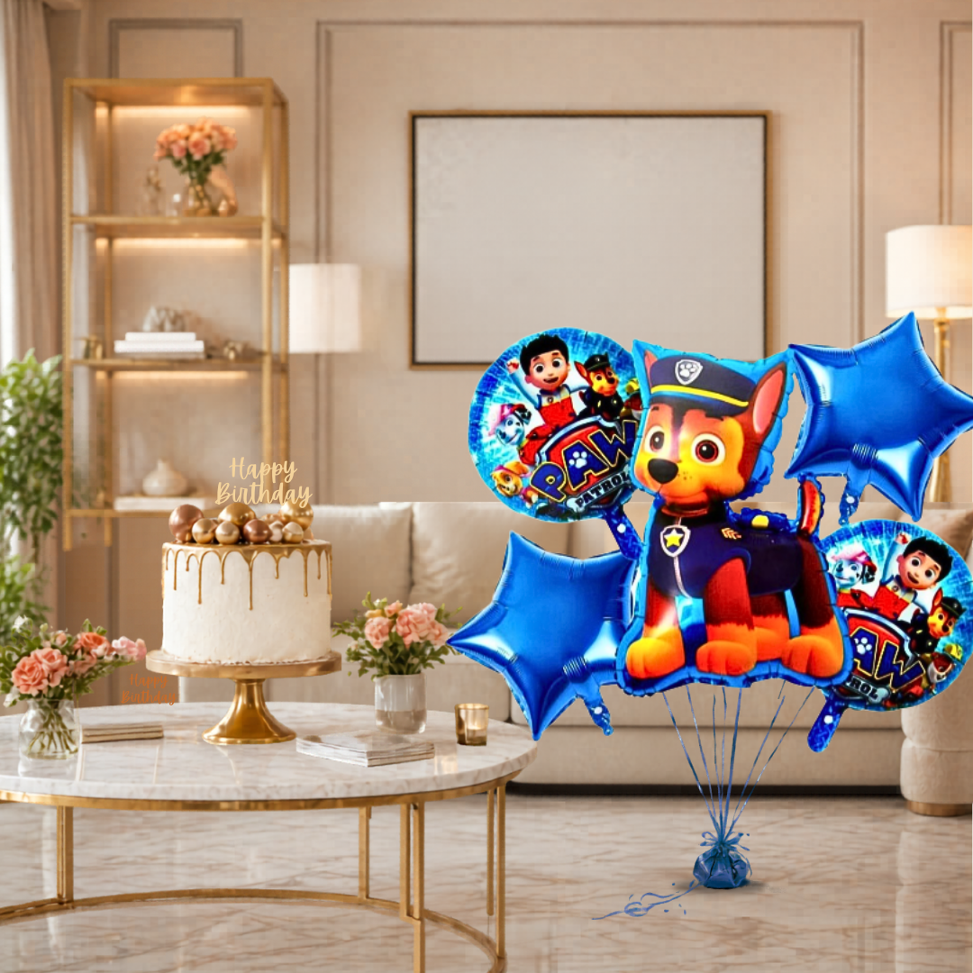 Paw Patrol Puppy Theme Birthday Balloon Bouquet Set (5 Pcs) Helium Filled & Delivered Inflated