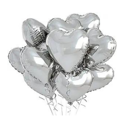 Silver Heart Foil Balloon 18' - 4PC Heart shape balloons for decoration valentine balloons decoration, Anniversary balloon, silver jubilee