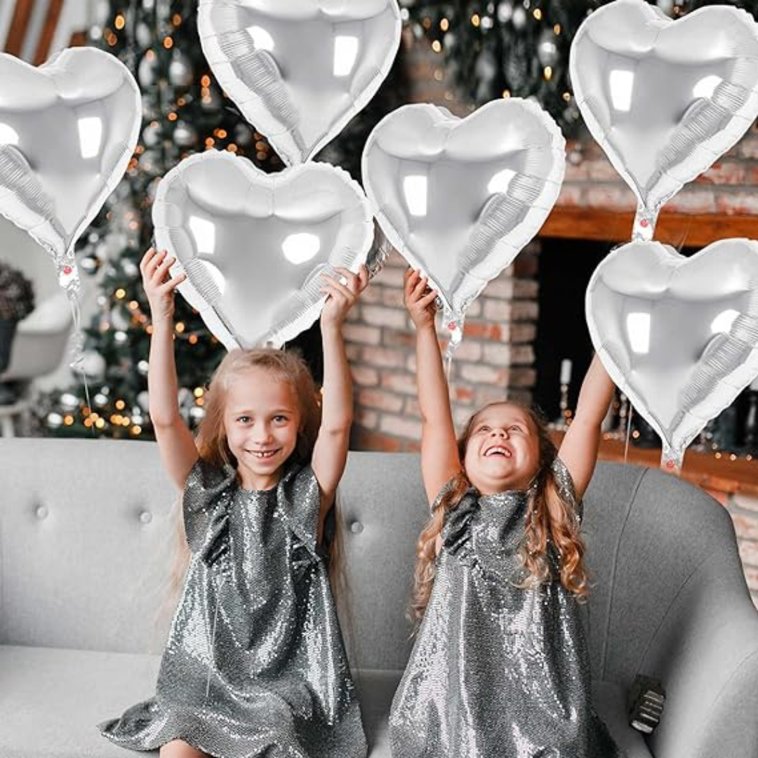 Silver Heart Foil Balloon 18' - 4PC Heart shape balloons for decoration valentine balloons decoration, Anniversary balloon, silver jubilee